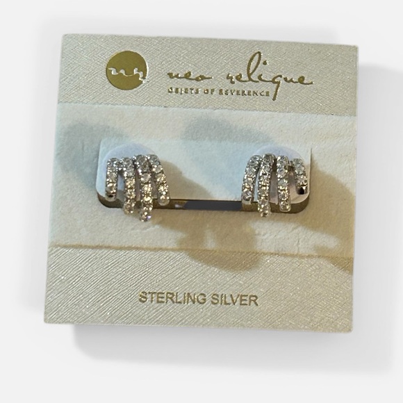 NWT Neo Relique Sterling Silver Crystal Huggie Cage Earrings - Picture 10 of 11